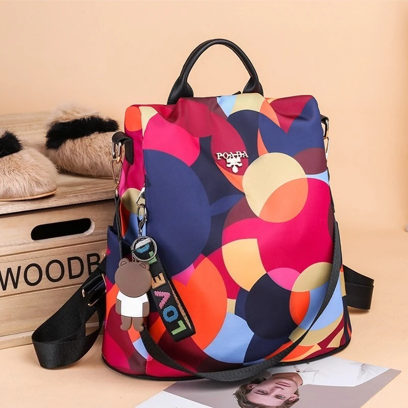 Women’s Oxford Cloth Backpack Colorful Circle Pattern, Waterproof, Anti-Theft, Versatile Backpacks for Travel/School/Daily Use