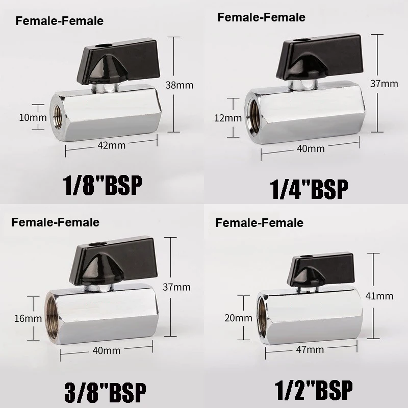 Katup Bola Kuningan 1/8 "1/4" 3/8 "1/2" BSP Berulir Mini Laki-laki Ke Perempuan Kompresor Udara Katup Mematikan Minyak Gas Air