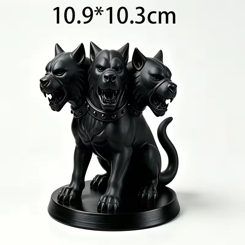 3D Printed Black Cerberus Figurine Three Headed Hell Hound Sculpture Greek Mythology Animal Statue Desktop Ornament