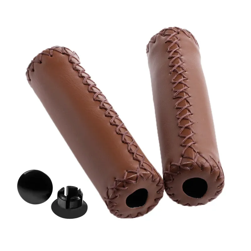 MTB BMX Road Mountain Bike Bicycle Cycling Stitched Leather Handlebar End Grips