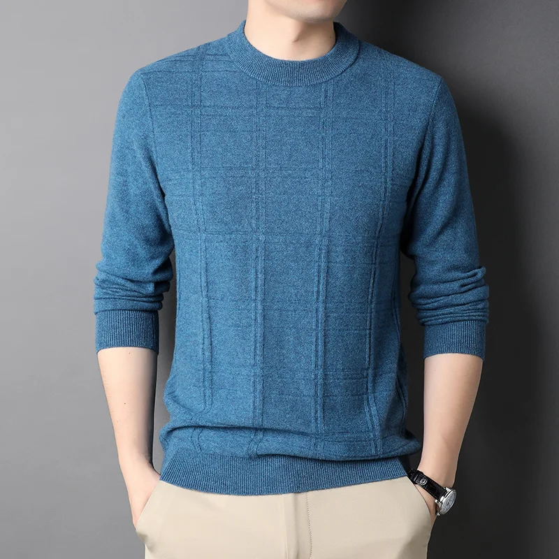 cardigan Men's round neck knitted bottoming sweater in winter for business and leisure 100% pure wool bottoming sweater.