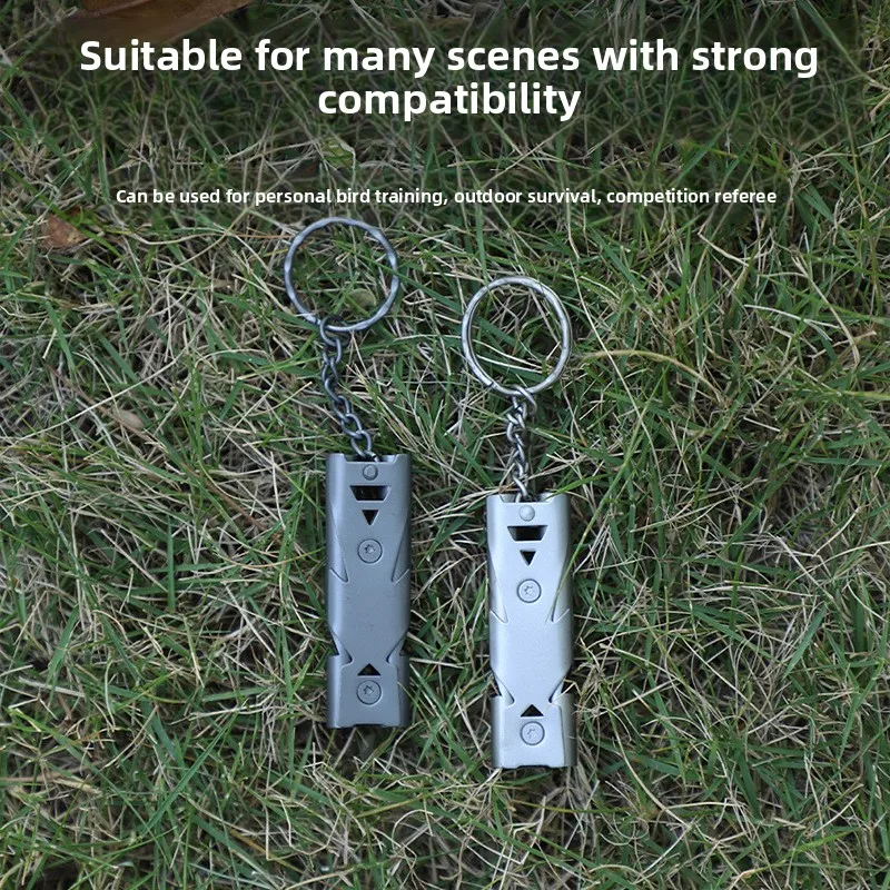 Survival Whistle Double-Pipe Explosion Whistle Portable Pendant Keychain High Decibel Stainless Steel Emergency Camping Whistle