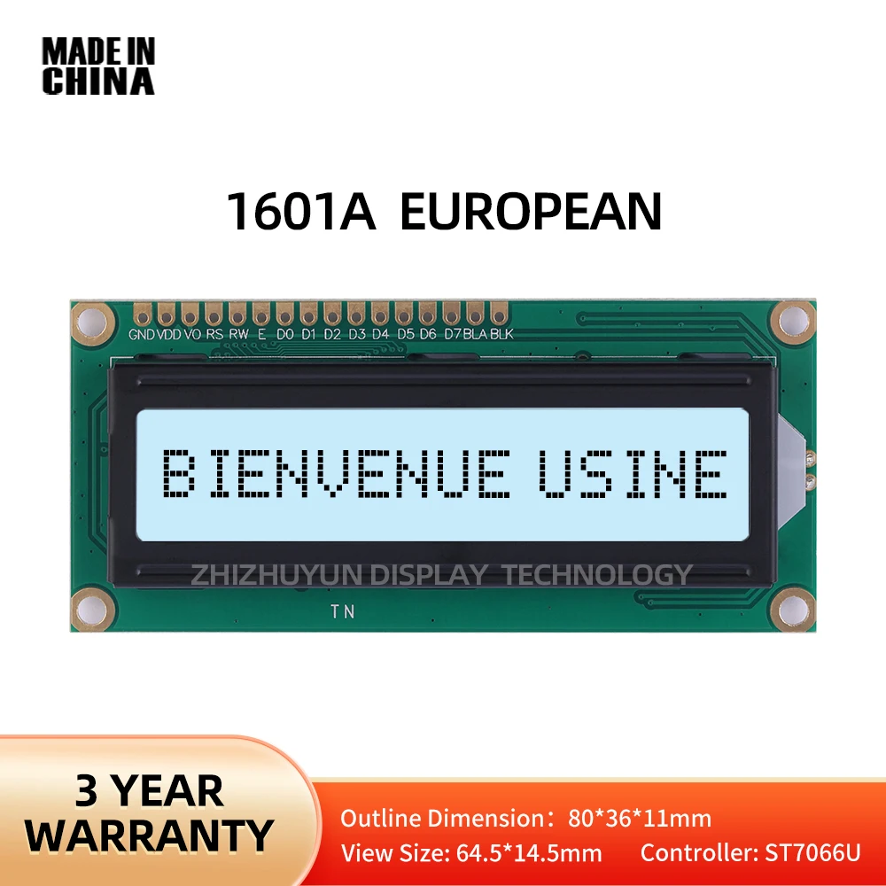 1601A European LCD Module Gray Film Black Text Original ST7066U Chip 80*36 1.5 Inch Support Solution Development