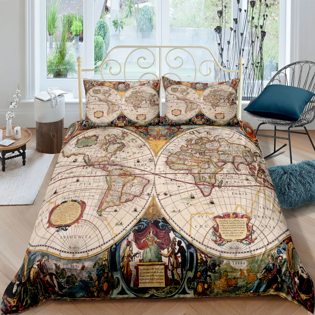 

Map Bedding Set 3D Modern Quilt Cover Set Comforter Covers and Pillow Slips King Queen Super King Twin Single Size 160*220cm