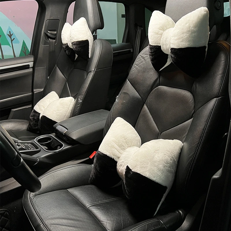 

New Black White Plush Fashion Car Interior Ornaments Lumbar Support Car Waist Neck Pillow Headrest