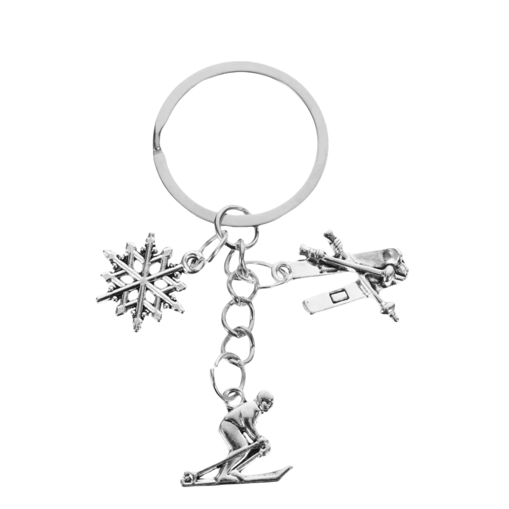 Metal Pendant Skiing Keychain Key Ring Car Bag Pendant Snowflake Pendant Silver Color Skier Decoration Birthday Gift