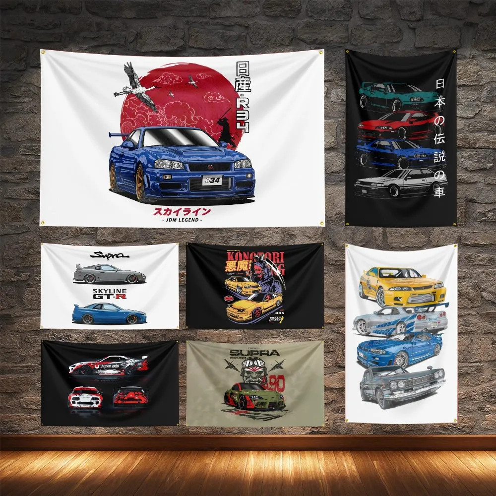 Japanese Tuning Car Flag Polyester Digital Printing Muscle Cars Banner For Decoration