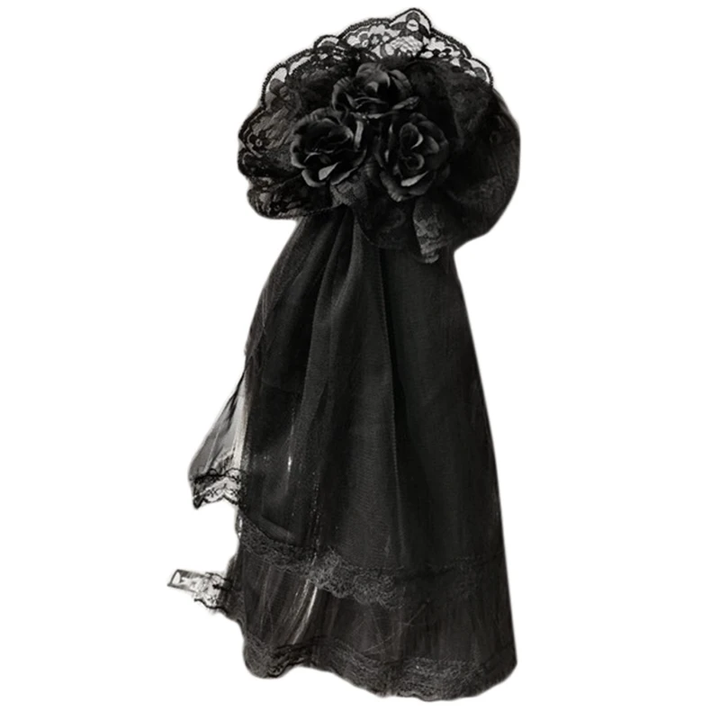 Y166 Haarschmuck für Damen, klassischer Lolita-Gothic-Stil, Spitze, Rosen-Haarschmuck