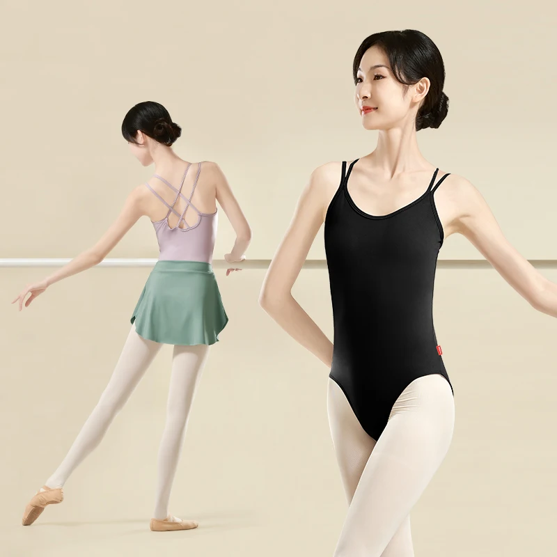 Women Ballet Leotards Double Straps Dance Bodysuit Girls Adult Dance Camisole Ballet Dancewear Resilient Gymnastics Leotards