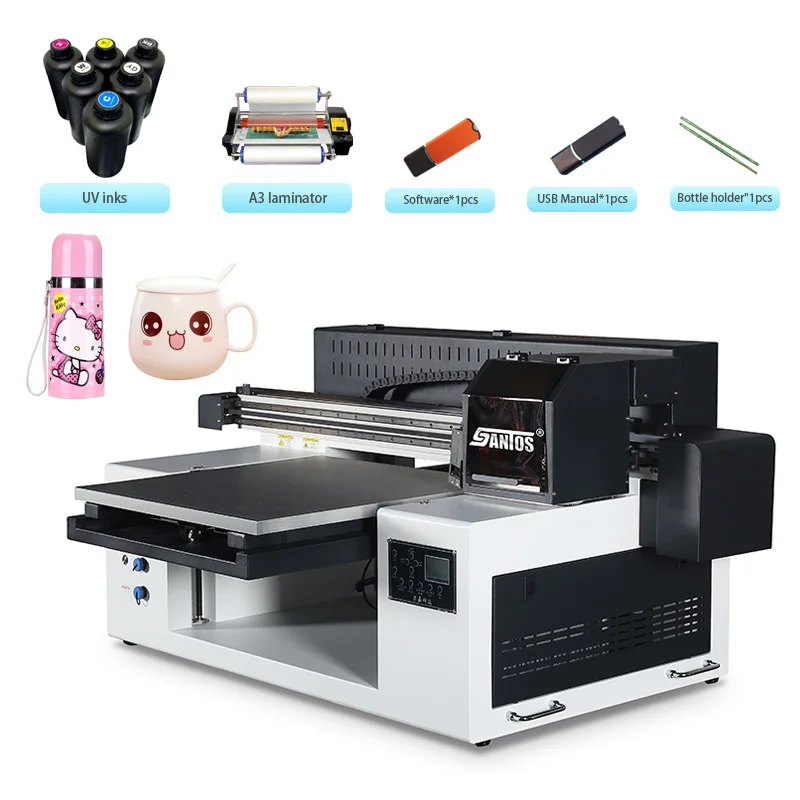 

UV flatbed printer 50*60cm printing size with two xp600/tx800 head uv ink cmyk white colors printing machine for hat cloths