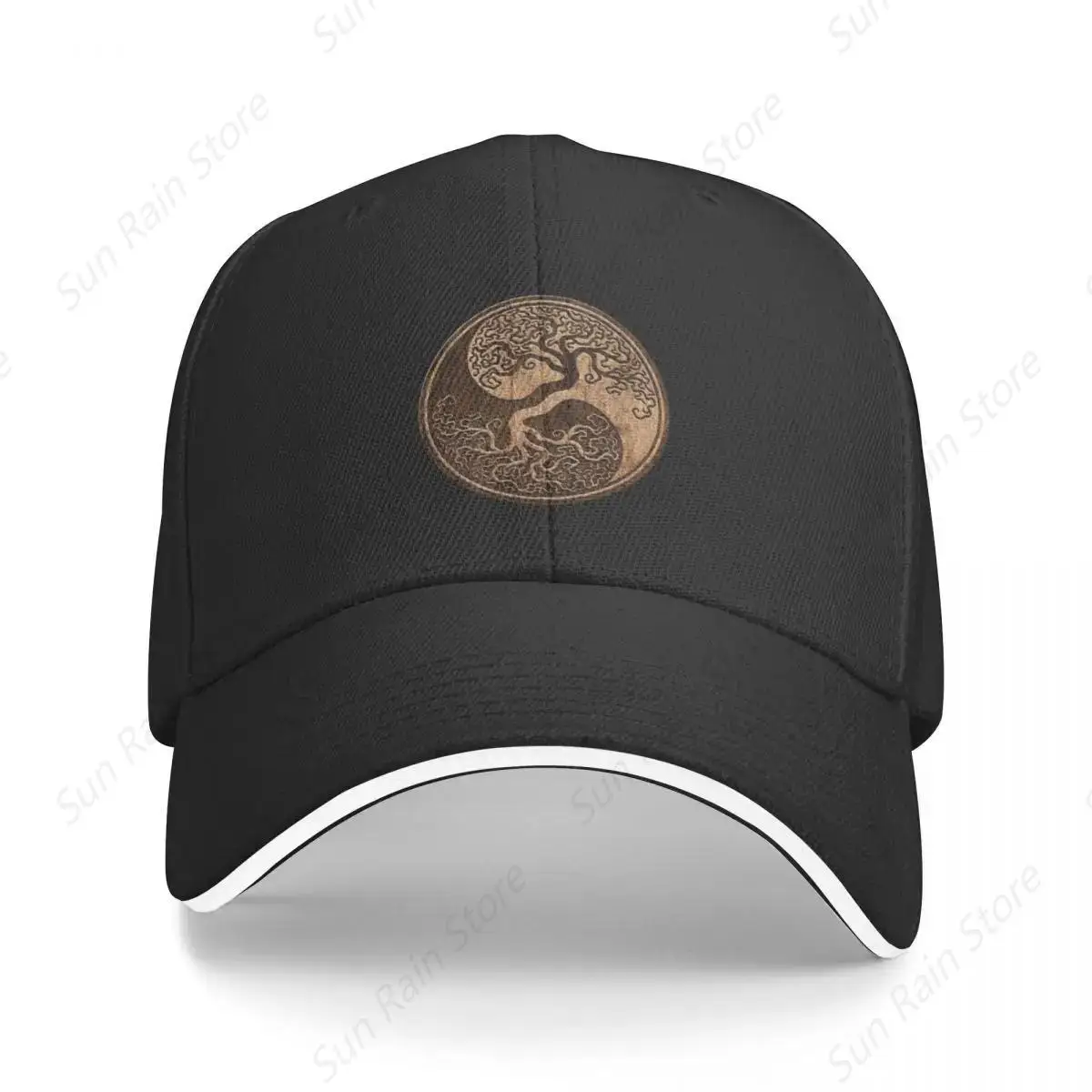 Rough Wood Grain Effect Tree of Life Yin Yang Baseball Cap Uv Protection Solar Hat Horse Hat Golf Wear Men Women's