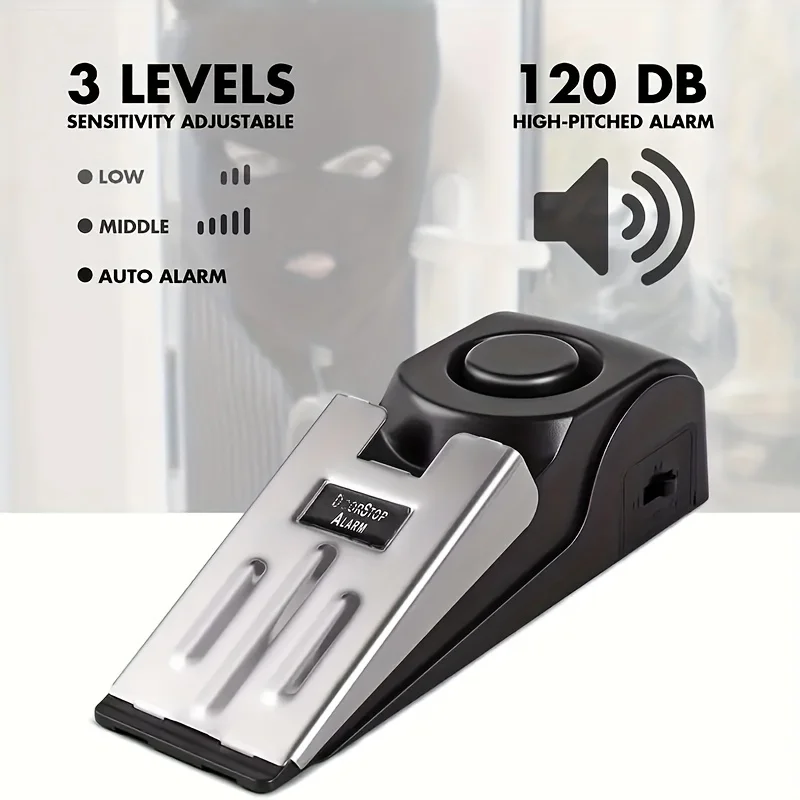 Door obstruction alarm, 120dB alarm, anti-theft alarm system for hotel, residential, and personal safety equipment