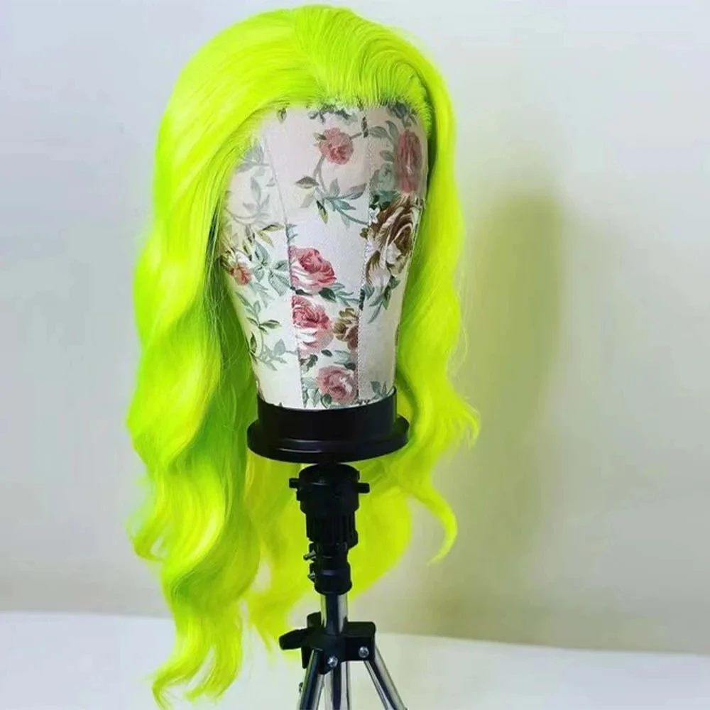 Mxwig Body Wave neon hijau sintetis renda depan wig dengan bagian gratis rambut palsu Natural wig panjang bergelombang penggunaan sehari-hari