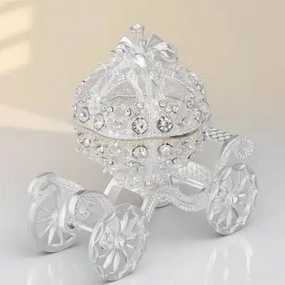 

Pumpkin Carriage Shape Trinket Box Alloy Metal Rhinestone Craft For Home Office Bar Hotel Jewelry Storage Display Case