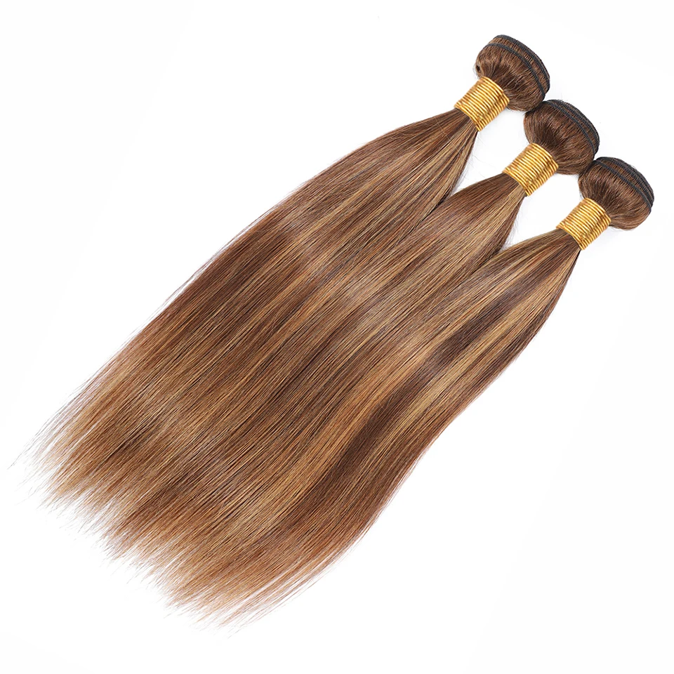 Miss Rola-Tecelagem de cabelo humano reto brasileiro com fechamento de renda, 3 pacotes, fechamento 4x4, destaque Ombre, P4, 27 Remy Hair