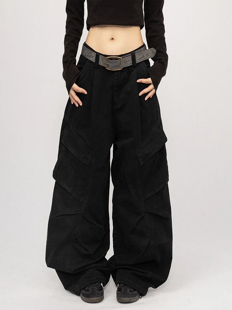 

OCTTFLAB American Retro Hot Girl Multi-ket Work Pants Women's Autumn Winter Loose Wide Leg Casual Pants Floor-Length Pants