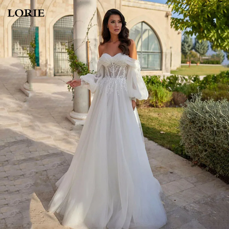 LORIE Puff Sleeve Princess Wedding Dresses A Line Off The Shoulder Lace Bride Dress Sweetheart Neck Wedding Gowns 2024