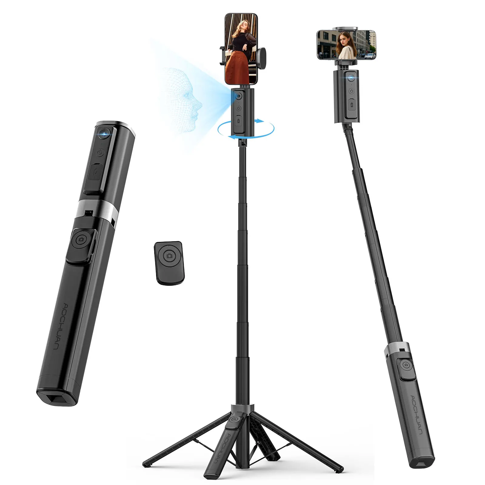 Aochuan AI Smart Gimbal Tripod Selfie Stick Foldable 360° Auto Follow-Up Face Tracking Gimbal All-in-one Phone Holder For phone