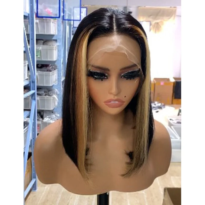 Blonde Highlight Straight Lace Front  Hair Wig Brazilian Bob Glueless Wig