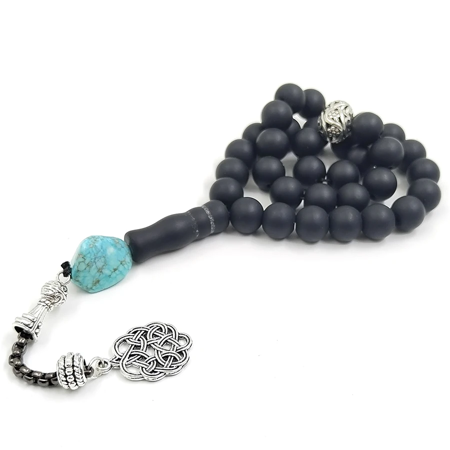 

Tasbih natural black matte Agate with Turquoise pendant turkish fashion Gemstone bangle islamic prayer bead Eid Gift misbaha