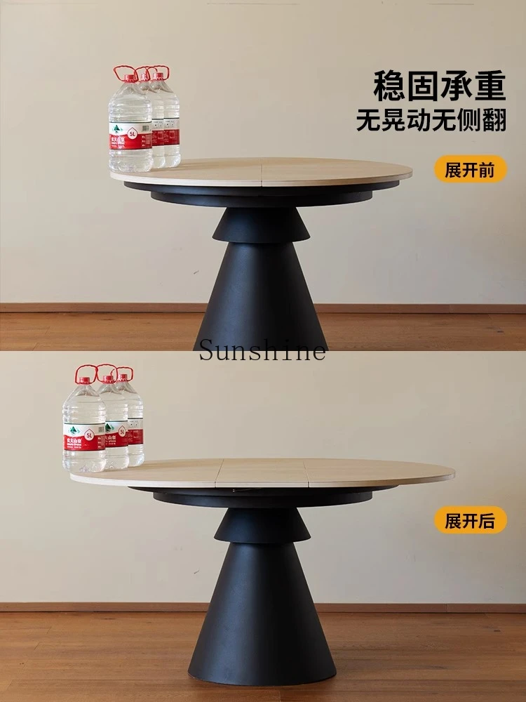Telescopic round dining table Travertine rock slab medium and small apartment folding medieval dining table
