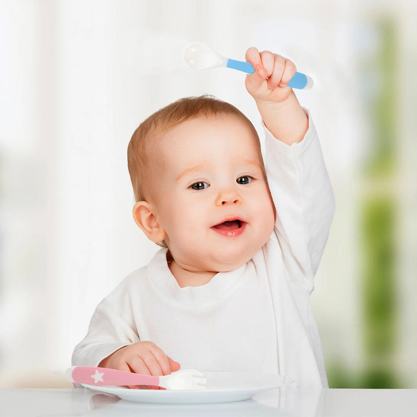 

4pcs Spoon Fork Set Soft Tpe Training Newborn Toddler Food Serving Utensils Baby Fork Baby Led Weaning