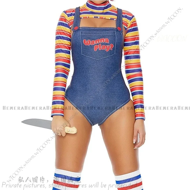 CyChucky disfraces de Halloween para mujeres pesadilla aterradora Cos Killer Wanna Play película personaje mono disfraz de Chucky Halloween Se