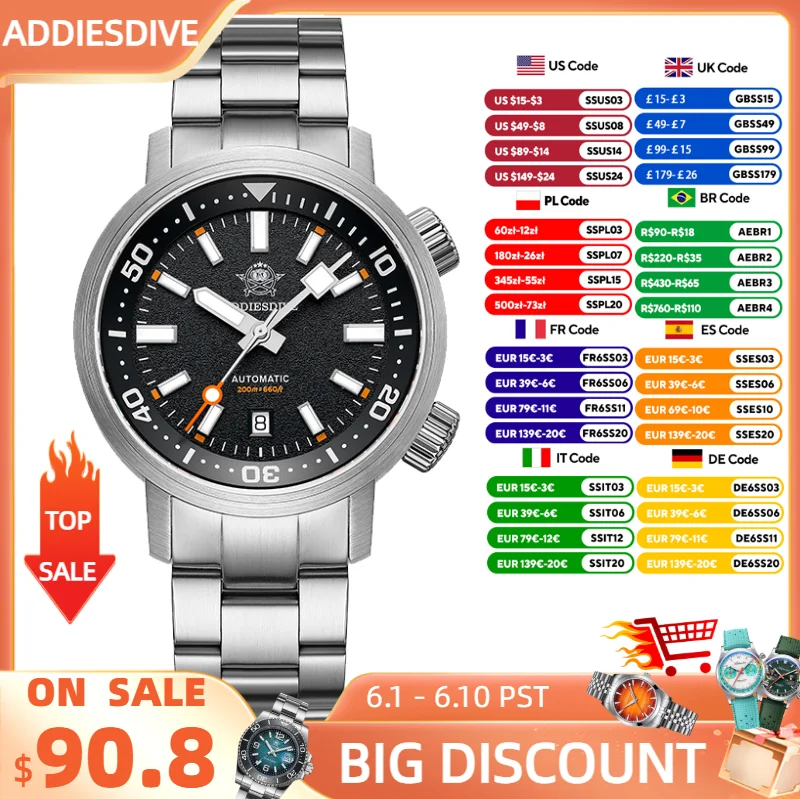 

ADDIESDIVE 42mm Men Watch 2026 New Sapphire Diving 200m Waterproof Inner Ring Rotation Luminous 8215 Automatic Mechanical Watch