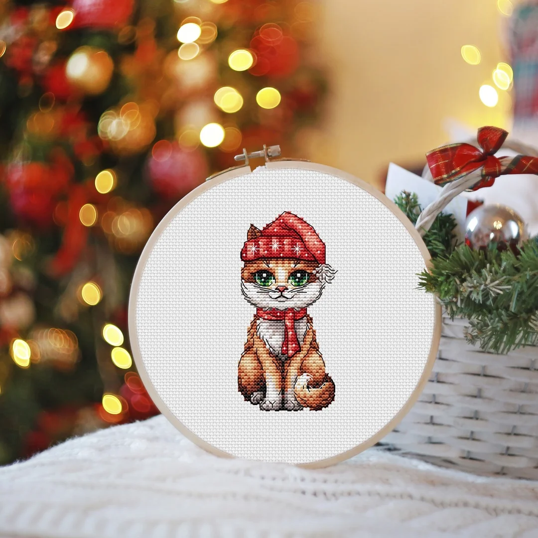 Cross Stitch Set Counted Cross Stitch Set,  Cross Stitch Kit  28ct 11ct 14ct 32ct Metallic aida 6- Christmas Orange Cat 16-22