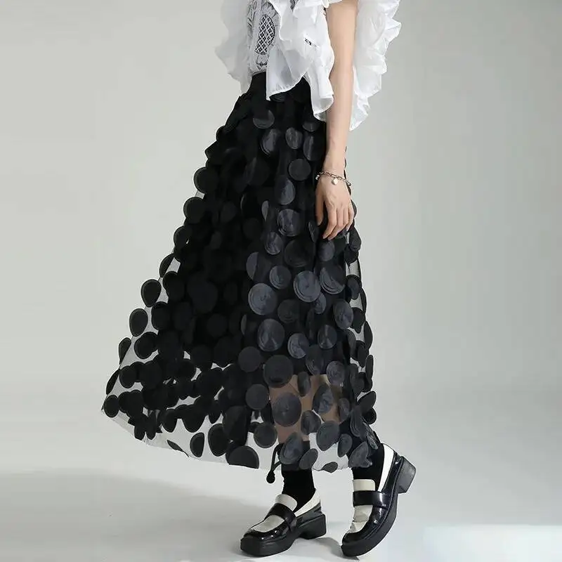UMI MAO Yamamoto Dark  Skirt French Vintage A-line Large Swing Skirt  Summer Design 3D Wave Dot High Waist Skirts