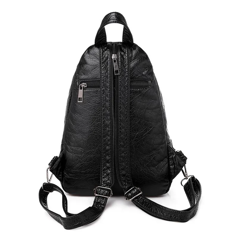 MJ Women PU Leather Backpacks Small Travel Bag Female Soft Leather Bagpack Ladies Embroidery Backpack