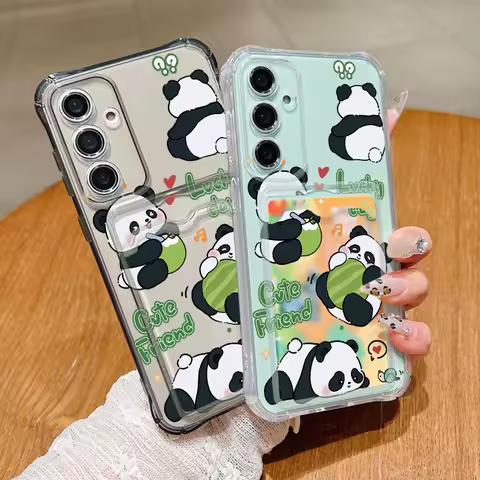 Cute Panda Clear Card Bag Case For Samsung Galaxy S25 Edge S25 S24 S23 S22 Ultra Plus S24 FE A56 36 A54 A15 A55 A16 Phone Cover
