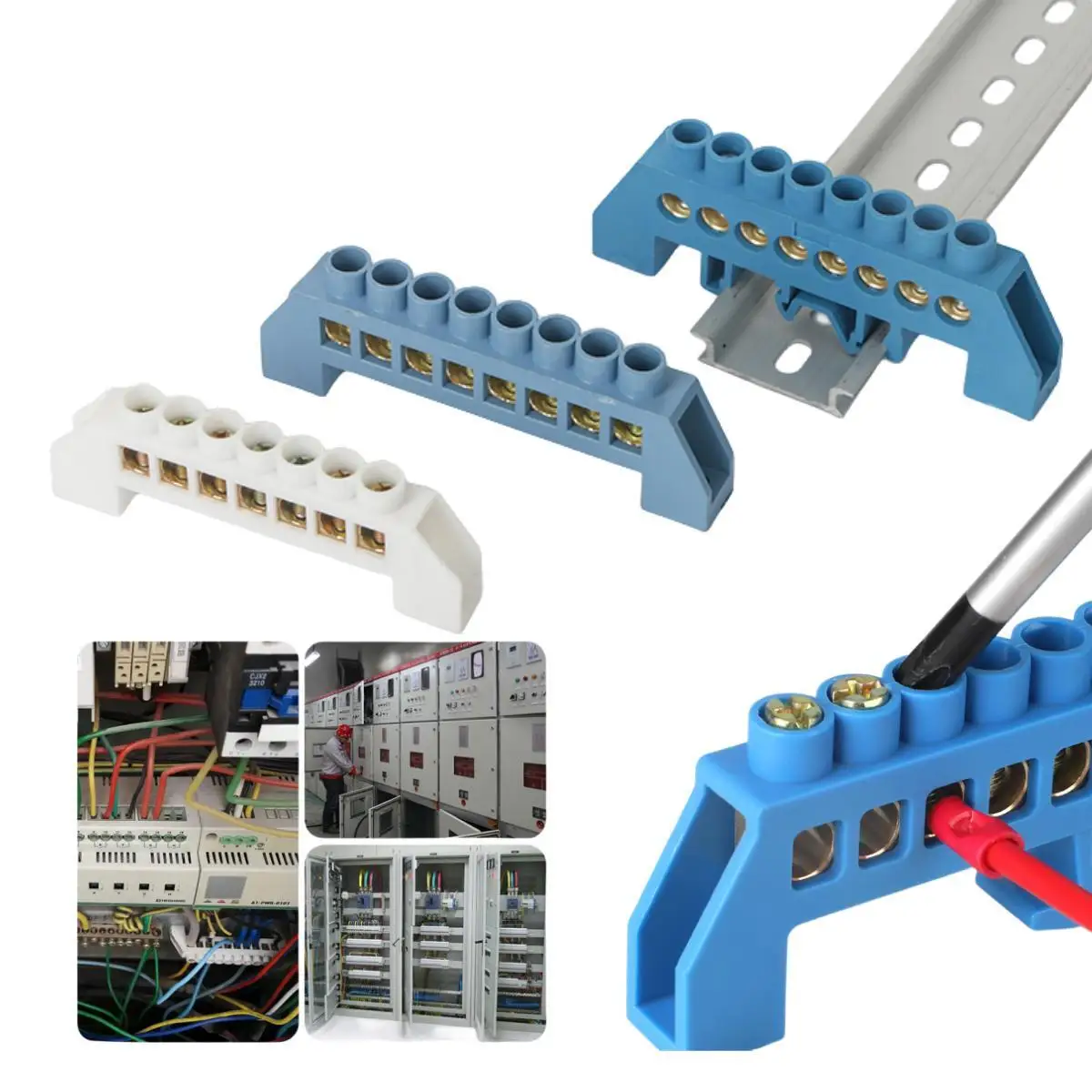 Brass Screw Grounding Bridge Terminal Block Connector Blue White Green Zero Line 4Pin 6Pin 8Pin 10PiN 12PiN Earth And Neutral