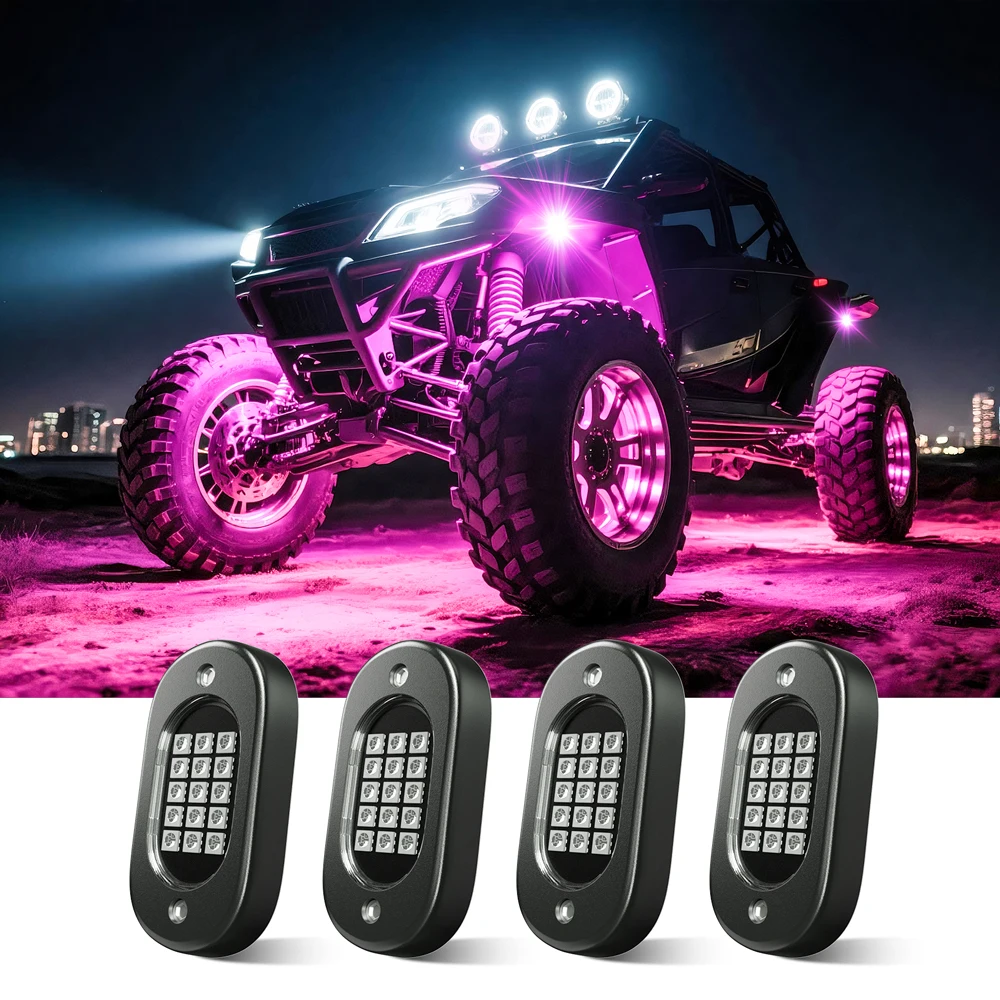 4 Pods LED Rock Light Underglow Car Lights RGB Underbody Lamp 12V App Control Ground Lighting for SUV Truck Trail Rig Vehicle