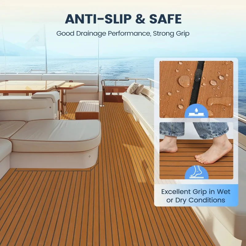 Pad Boat Decking Decor Mat Self-Adhesive EVA Foam Marine Boat Yacht Flooring 3000x900x6mm Faux Teak Decking Sheet