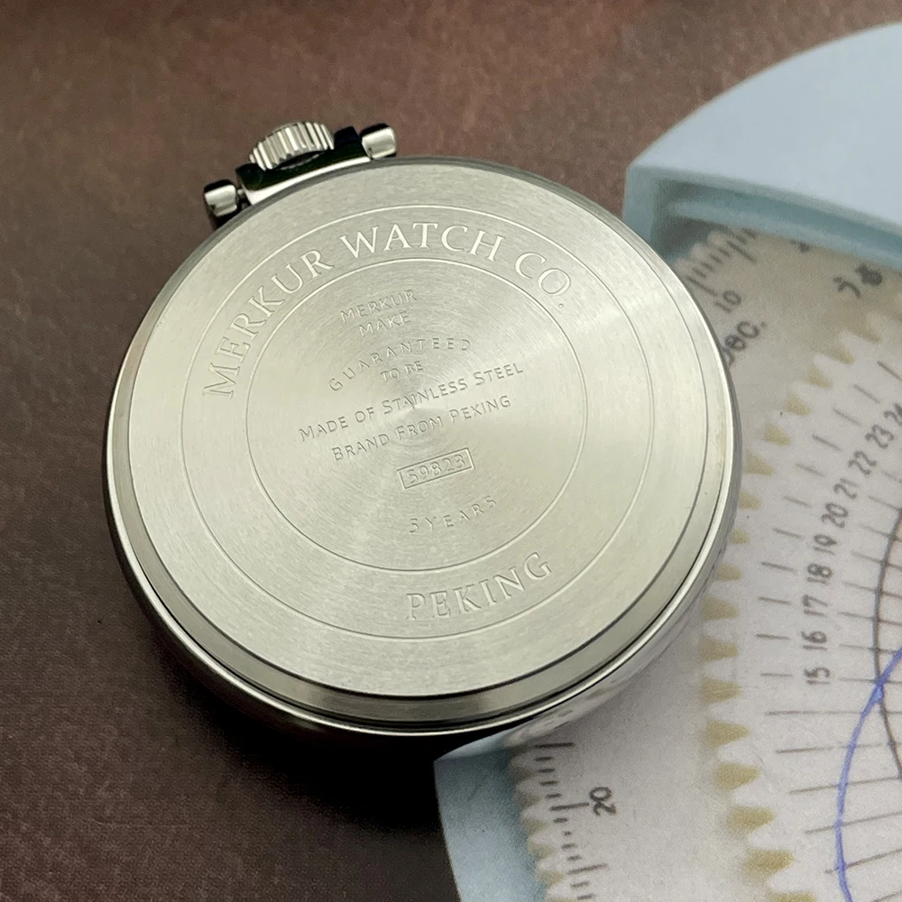 Merkur True Tourbillon นาฬิกาพ็อกเก็ตวินเทจแซลมอนเคลือบ Dial Men's Manual Mechanical นาฬิกา 42 มม.ใหม่กันน้ํา