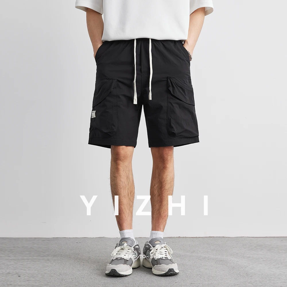 Men Summer Retro Cargo Shorts 2025 Summer Black Loose Men's Casual Shorts Side Pocket Wide Leg Short Pants for Male