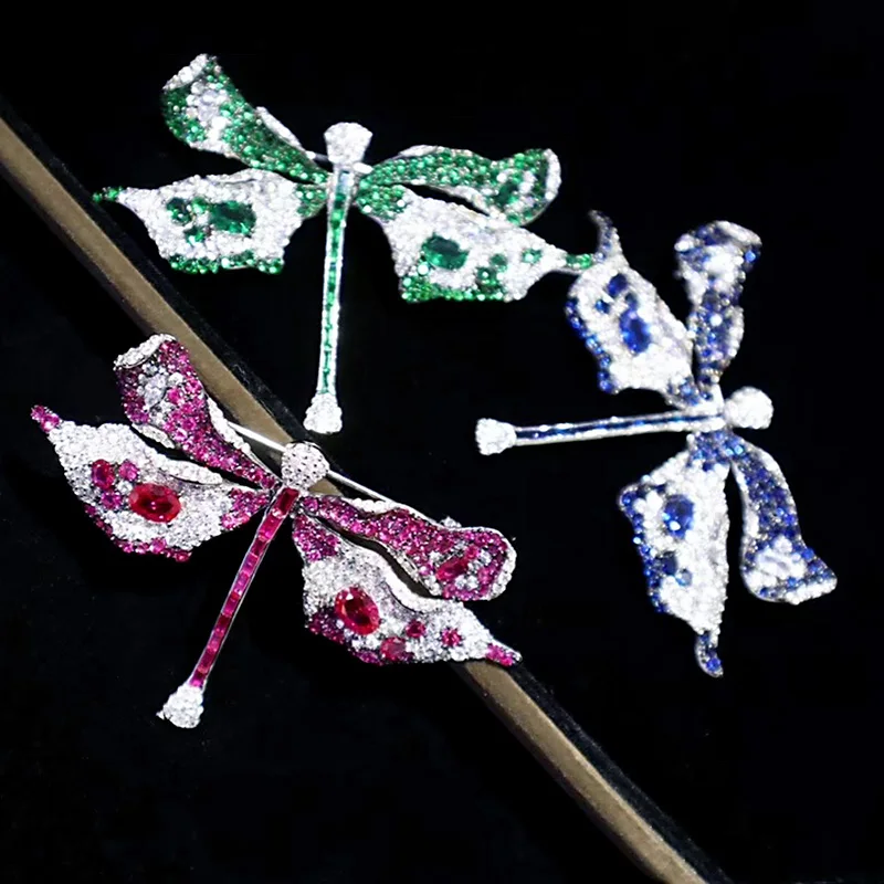 ZOCA Luxury Three Color Dragonfly Brooch 925 Sterling Silver Pendant Female Gift Boutique Jewelry Retro Animal Brooch Collection