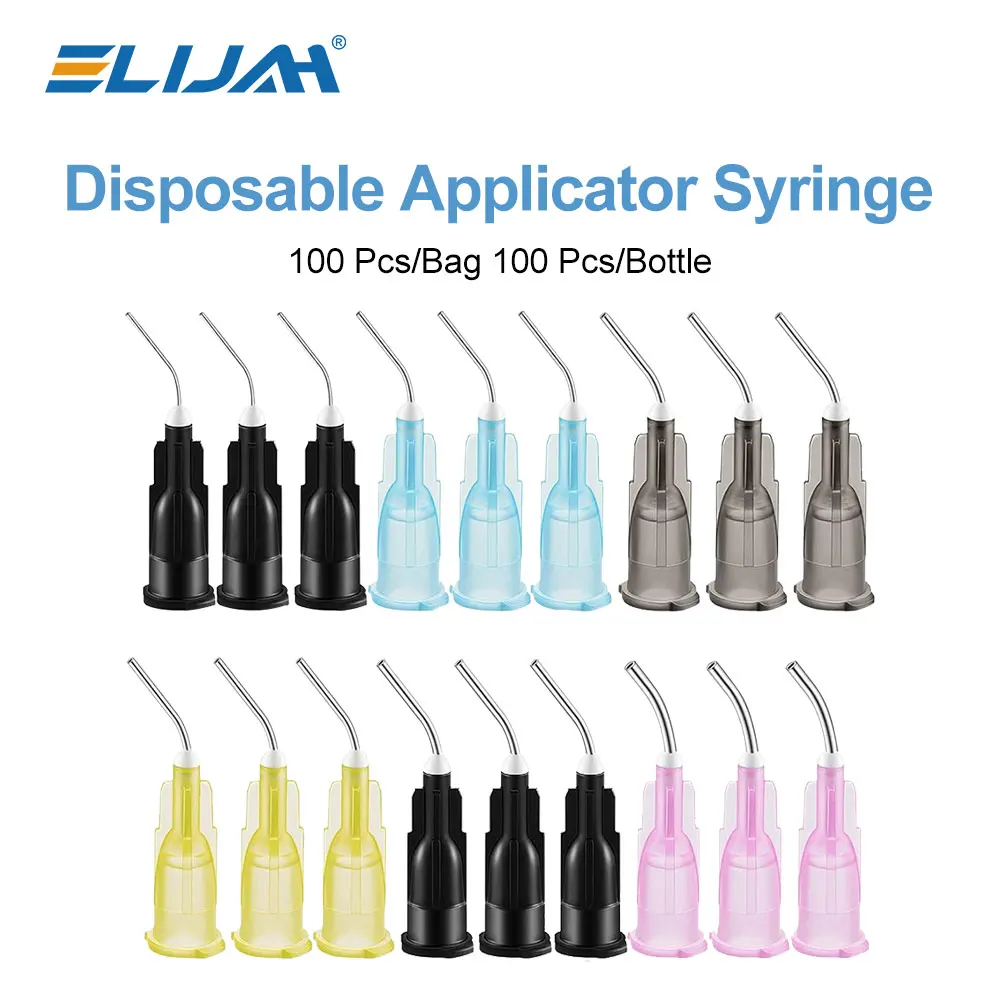 100Pcs/Bag Pre Bent Dispensing Tip Etchant Resin Flow Composite Needle Tip Disposable Applicator Acid Reagent Syringe Tip