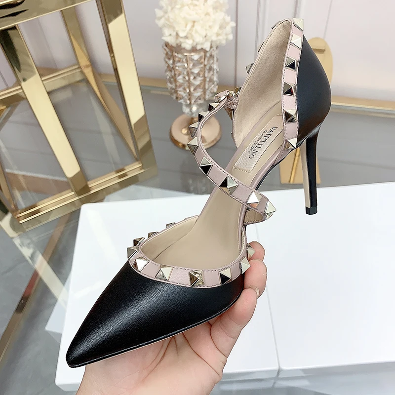 Heeled sandals summer 2024 Designer Fashion Luxury Women's Shoes Gladiator Sandals Shoes Pointed toe Brand Rivet High Heels Shoe