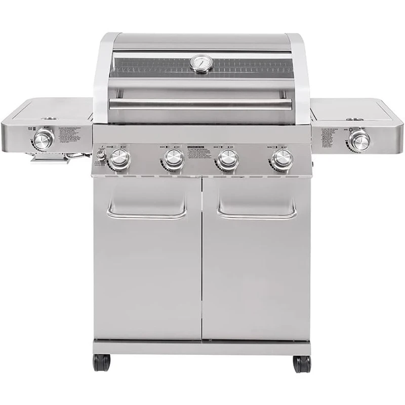 Larger 4-Burner Propane Gas Grills Stainless Steel Cabinet Style, Knob Controls, Built-In Thermometer,Infrared Side Sear Burners