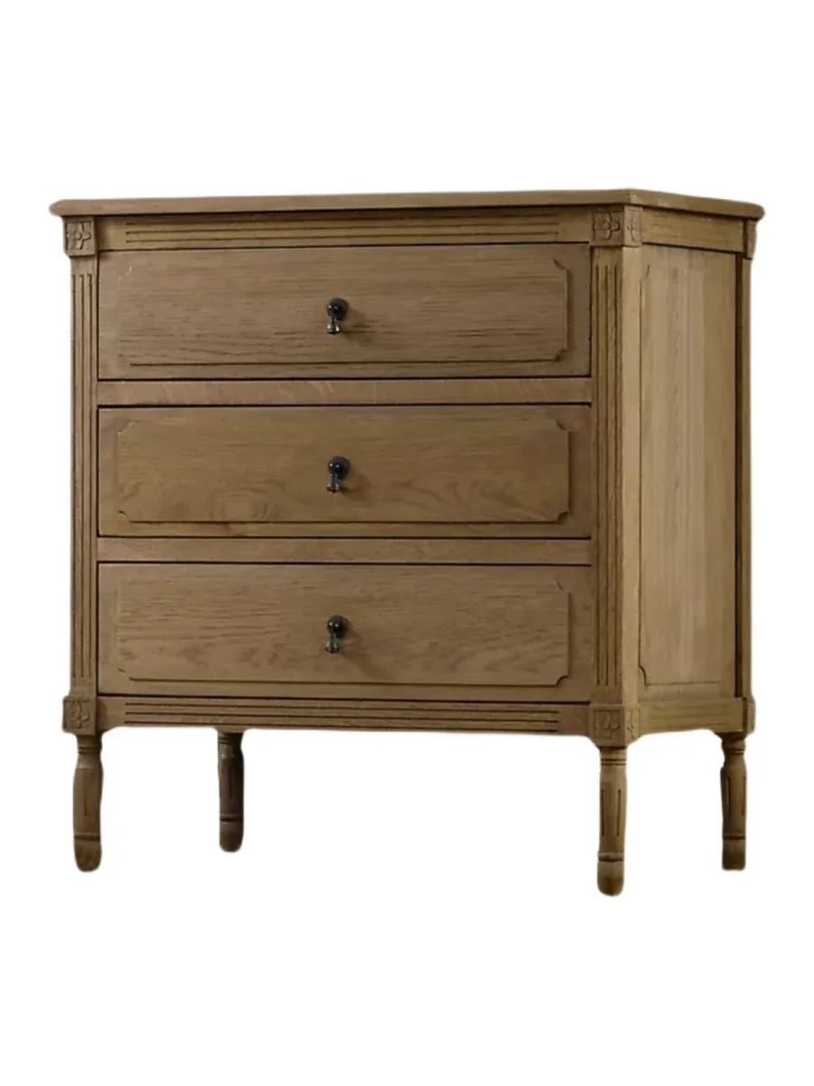 

Эстетичная прикроватная тумбочка из цельного дерева в американском стиле в стиле кантри, винтажная проживания в семье, французская прикроватная тумбочка с тремя ящиками