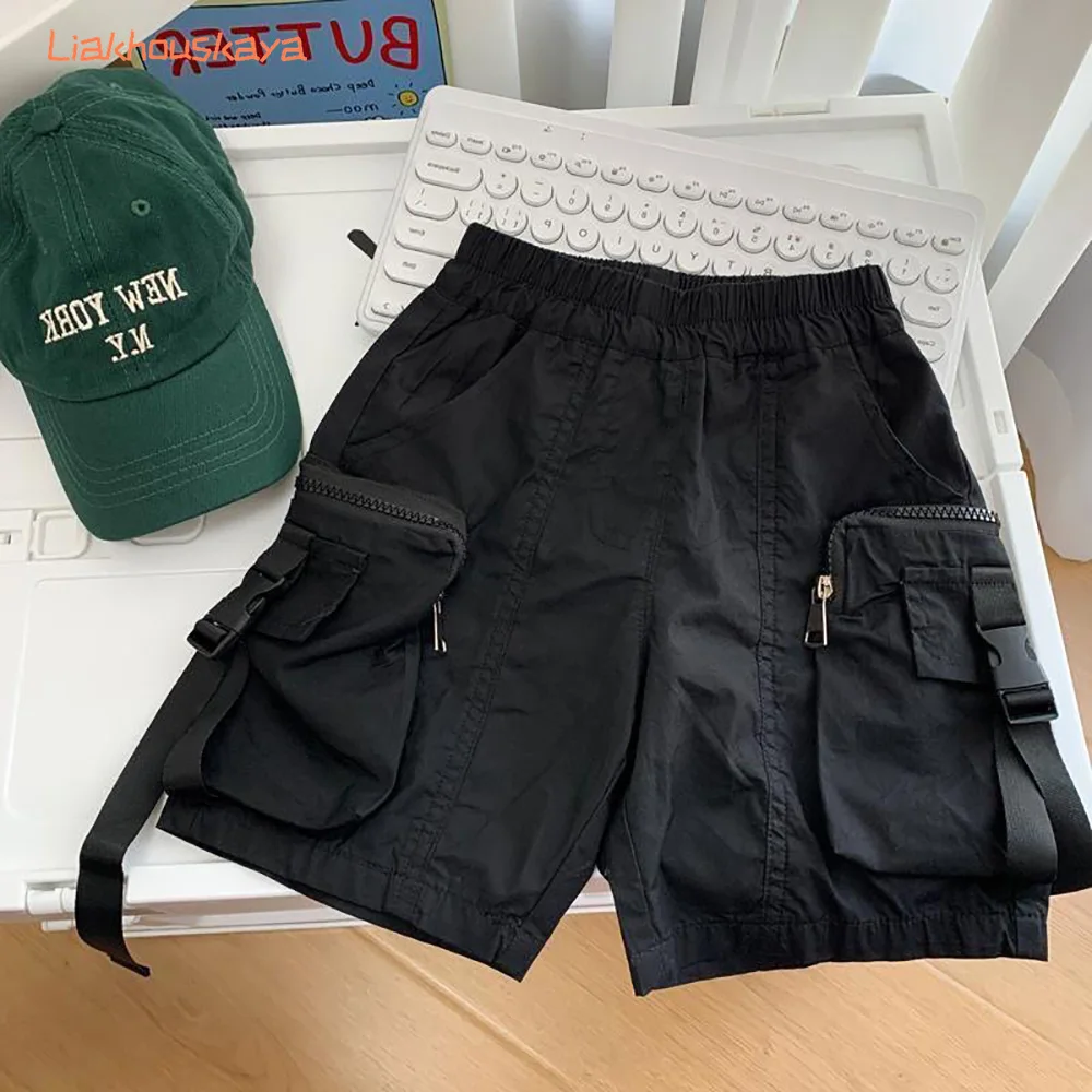 New Summer Boys Thin Cargo Five-Point Shorts Korean Loose Casual Multi Pocket Pants For 2-12Y Little Medium Kids Handsome Daily