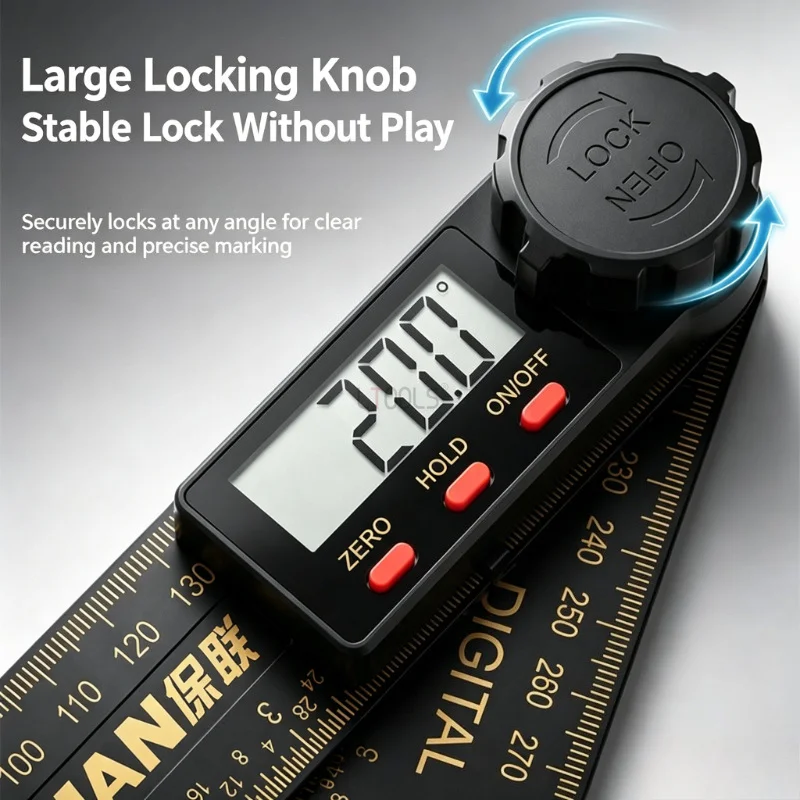 200mm 360° Digital Angle Finder Ruler Protractor Smart Inclinometer Electron Goniometer Woodworking Angle Length Measuring Tools