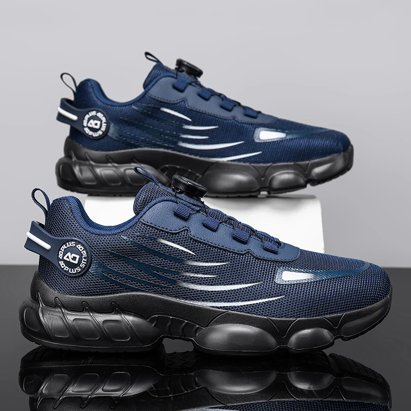 Men Rotating Buckle Sneakers Shock Absorb Cushion Platform Non Slip Running Walking Casual Trainers Fashion Male Sport Footwear