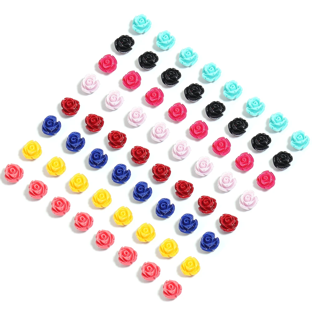 10Pcs Multisize Resin Beads Colorful Imitation Coral Flower Rose Shaped Loose Beads For Craft Bracelet Making DIY Charm Jewelry