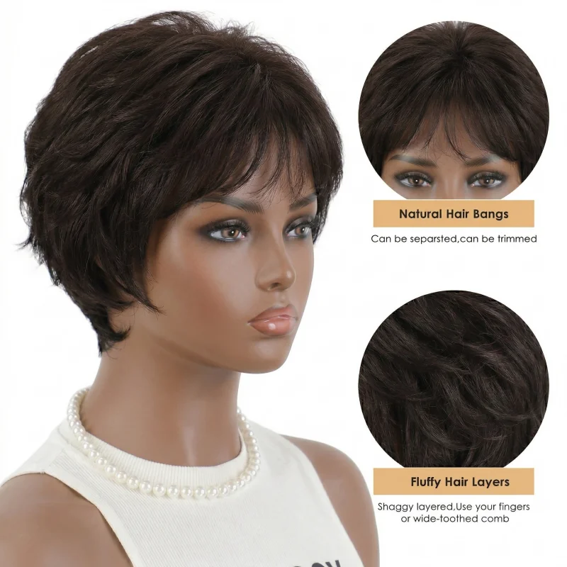 Rich Chocolate #2 Dark Brown Pixie Cut Wig 6x6 Silk Base PU Front Glueless Wear and Go Wig 100% Brazilian Remy Hair Short Wigs - view 5