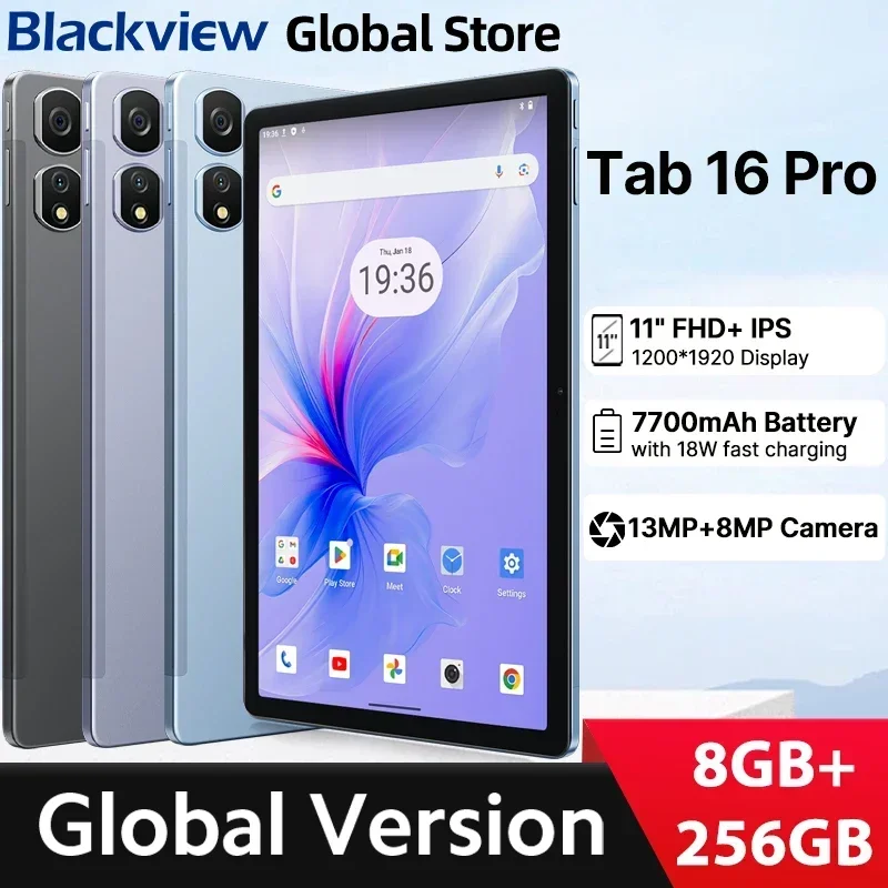 

Планшет Blackview Tab 16 Pro 2024 года выпуска, 11-дюймовый дисплей FHD+, Widevine L1, 8 ГБ + 256 ГБ, аккумулятор 7700 мАч, Android 14, планшетный ПК Unisoc T616