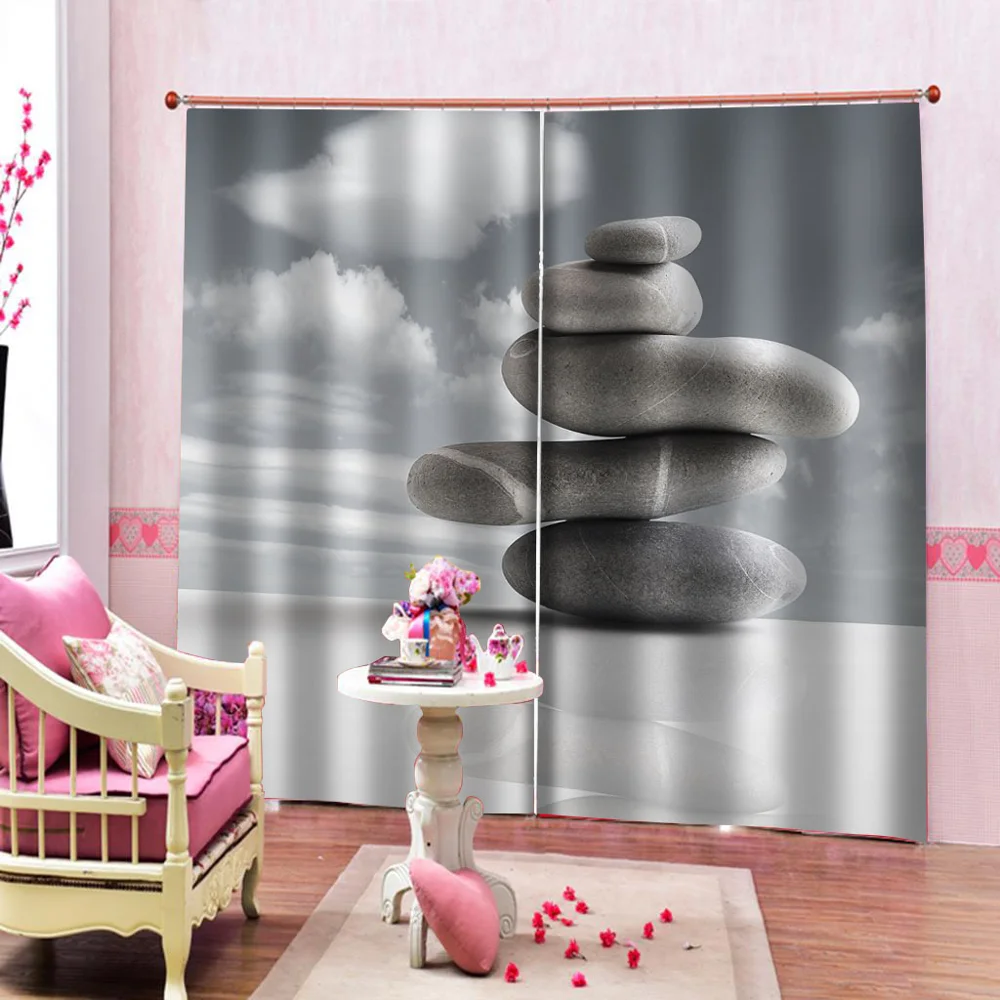 Custom Grey curtain stone curtains 3D Blackout Curtains For Living room Bedding room Drapes Cotinas para sala