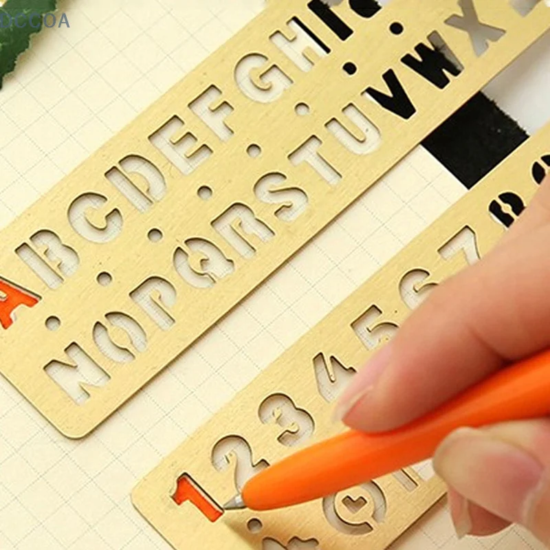 Multifunctional Metal Hollow Straight Ruler Number Letter Pattern Bookmark Kawaii Stationery Drawing Template Measuring Tool